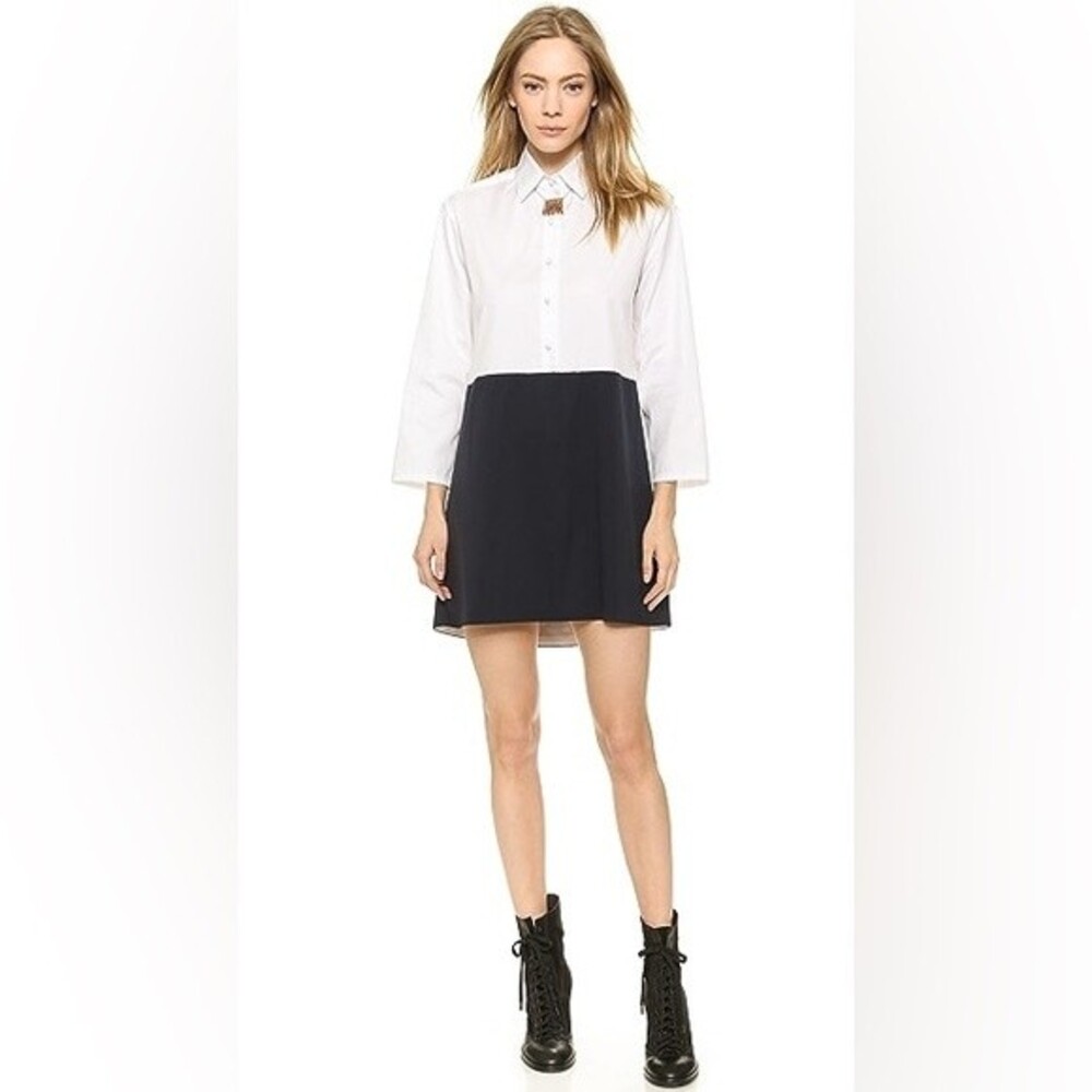 Harvey Faircloth Panel Tunic Dress in Dark Navy and White 2